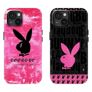Playboy pink bunny pattern phone case, Instagram-style printed protective case, compatible with iPhone 17/16/15/14/13/12/11 Pro Max/Plus and Samsung Galaxy S23FE/22/23/24/25, making it a perfect gift for family and friends.
