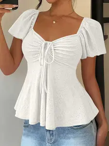 Women's Sweet Style Breathable Short Sleeve Top, Womenswear Summer Casual Wear, Comfortable and Stylish, Perfect for Daily