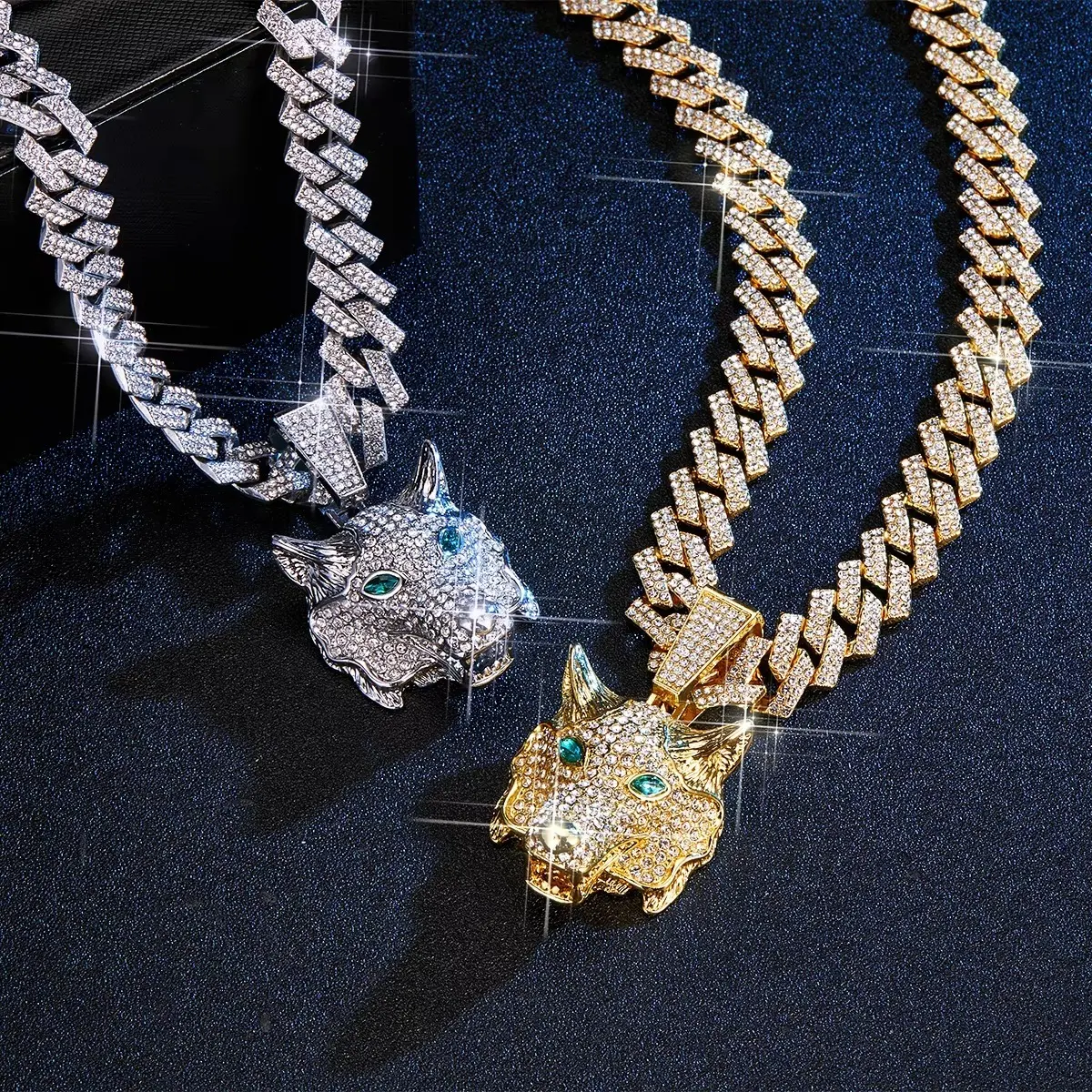 Gold Cuban Link Chain Necklace with Animal Wolf Head Pendant, Chunky Gold Jewelry Style Hip Hop Vintage Street Alloy Accessory, Jewelry for Women, Bold Daily Casual-Party Wear Thoughtful Fashion Gift, Gold Cuban Chain
