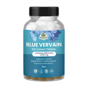 Amazing Botanicals Blue Vervain Tablets - 10X Pure Botanical Extracts, 1000mg Verbena Officinalis Edible Dietary Tablet, Stress Calm Support, Manufactured in a GMP-Compliant Facility, 30ct for Daily Supplement Routine