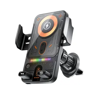 15w Car Mount Wireless Charger Holder, Inductive Open-Close Rotating 90°, Compatible with iPhone & Samsung Models, Seven-Color Indicator, Electronic smartphone charger