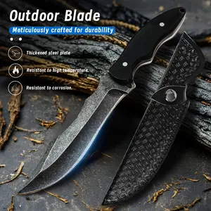 Stainless steel straight knife with carved leather sheath Outdoor knife - perfect for outdoor, fishing, camping and hiking, outdoor jungle knife