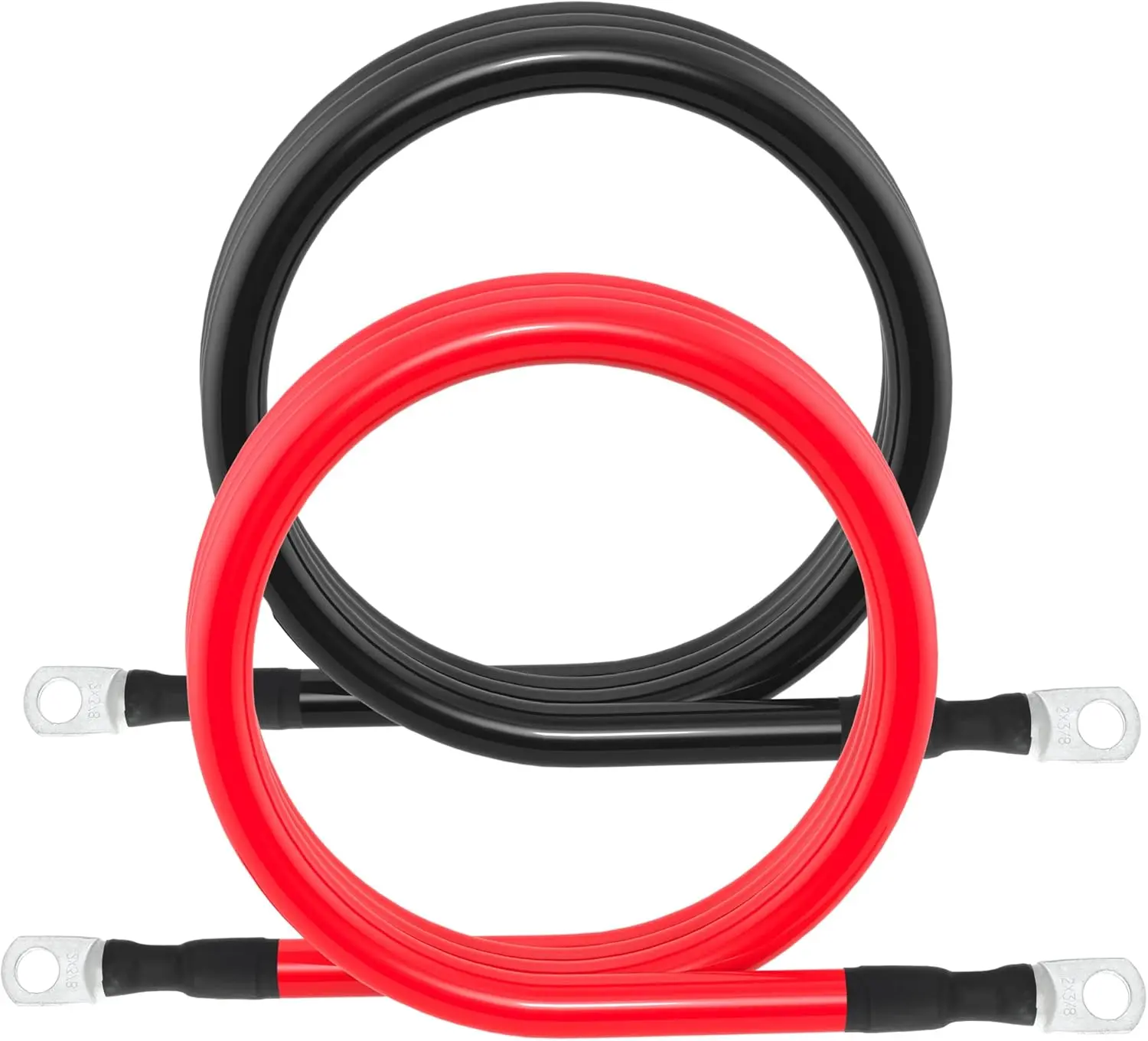 2 AWG Battery Cable 2AWG Gauge Battery Inverter Cables with 3/8 in Lugs Pure Copper Power Inverter Wire Set for Solar Marine Boat RV Car Motorcycle 2pcs (7FT)