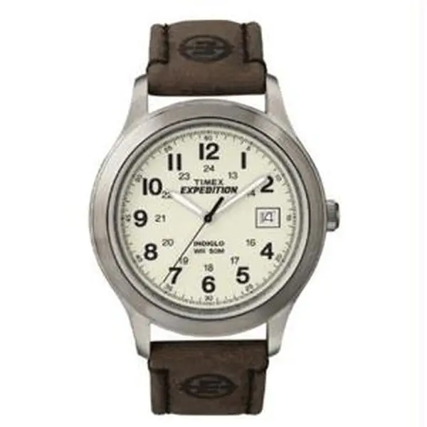 Timex Expedition Metal Field Watch - Full Size, Casual, Androgynous Quartz, Quick-Date, Shiny Durable Round Face Unisex Fashion Accessory Watch - Silver/Brown, Androgynous Quartz Watches