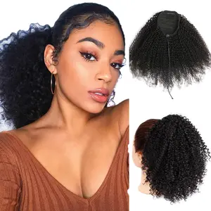 Afro Kinky Curly Drawstring Ponytail Human Hair For Black Women Natural Curly Drawstring Ponytail Clip Ins Hair Extension Afro Puff Human Hair Ponytail 4c  hair  extensions