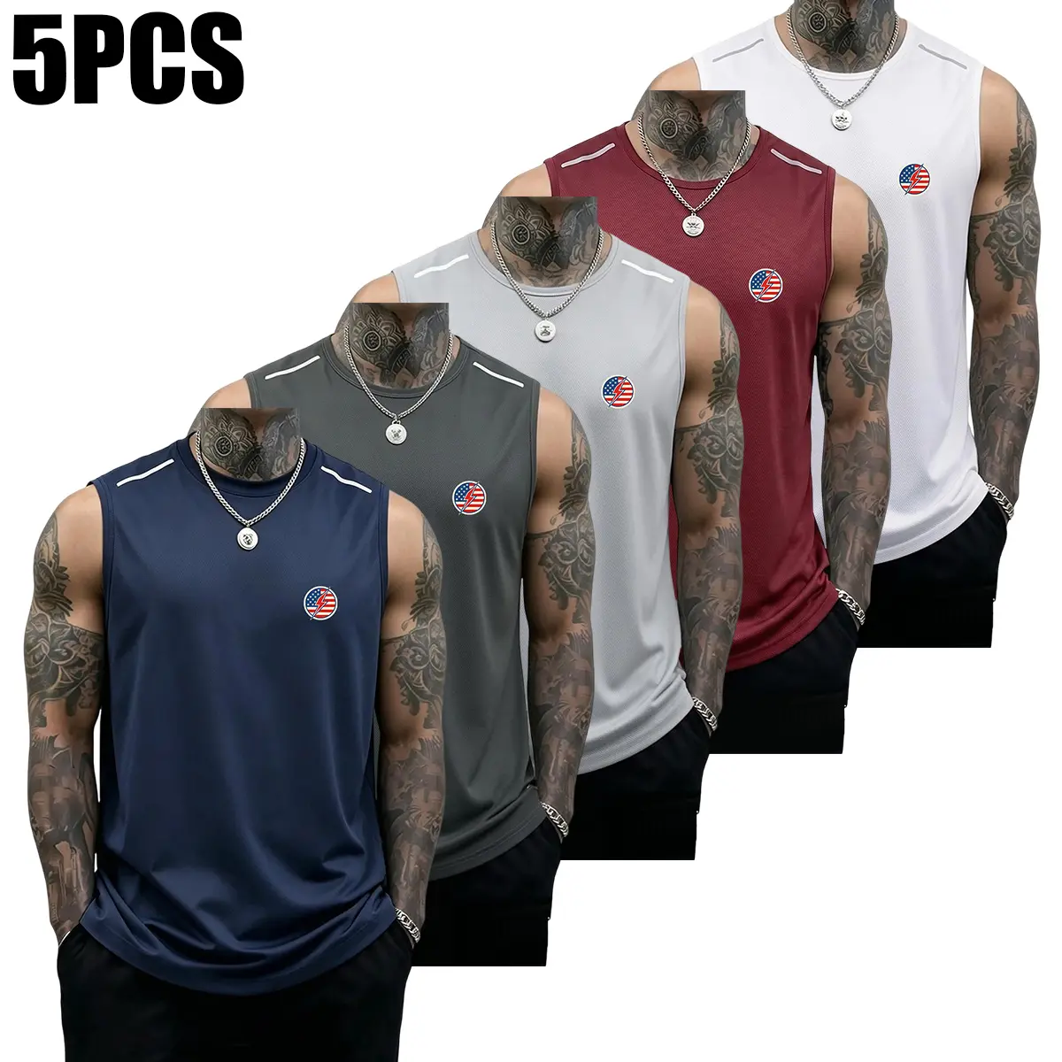 5PCS Men’s Fitness Tank Tops, Casual Soft Sleeveless Muscle T-Shirt, Gym T-Shirt, Sports Tank Top, Solid Color Design, Summer Vibe, SummerWins, Father’s Day Gift, Versatile Men’s Tank Top, Men’s Gift Tank Top, Men’s Running Tank Top, Men’s Everyday Tank T