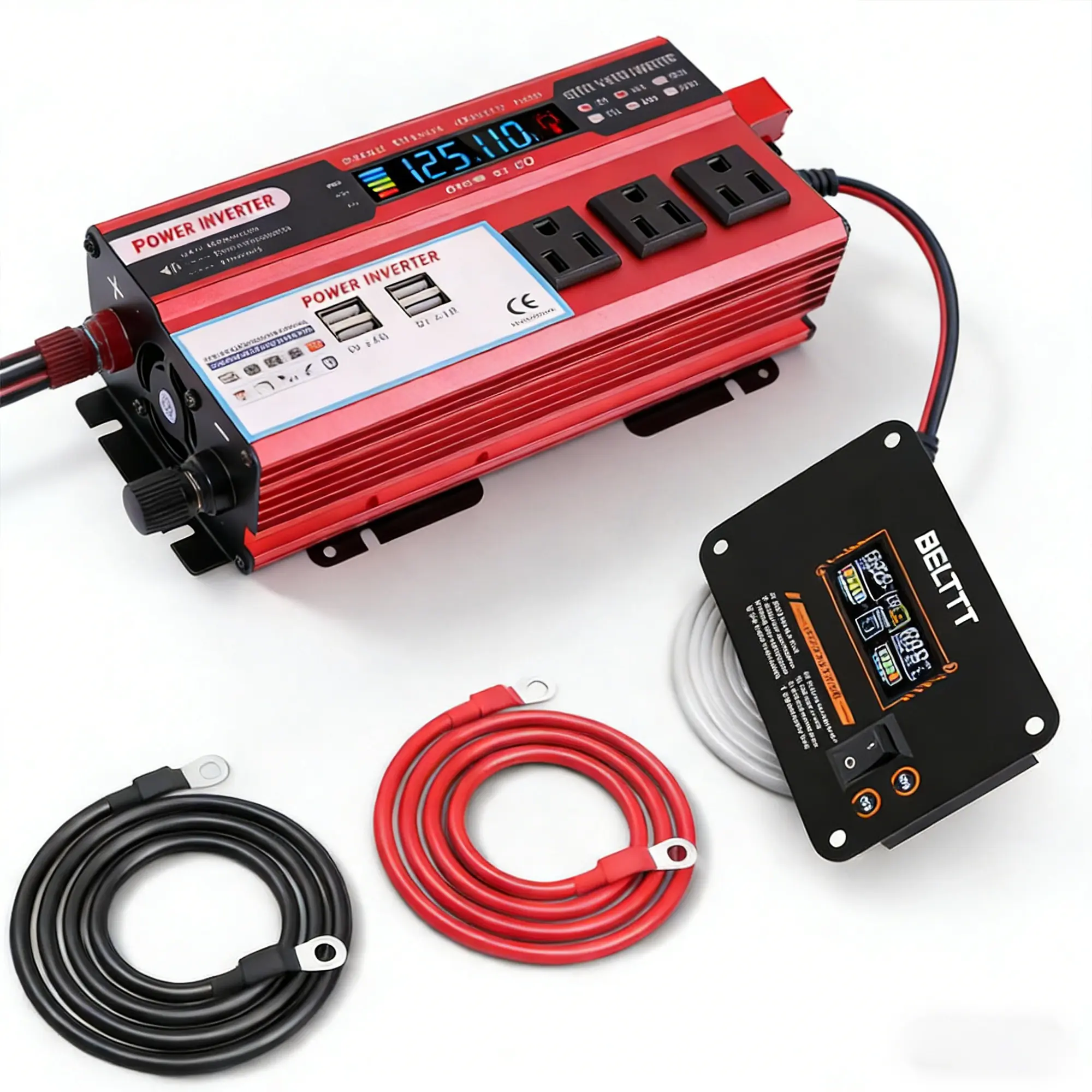 1000W Portable Power Inverter - Modified Sine Wave with LCD Monitor, DC 12V to AC 120V, Dual US-Regulated Sockets, Outdoor/Emergency Use for Travelers, Mobile Phones, Laptops, Phones/Laptop Power