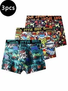 3-Pack Men's Printed Boxer Briefs, Premium Soft Breathable Fabric, Stretch Fit Comfort Underwear All Seasons