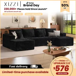 [3 or 2 Packages Shipped] XIZZI U-shaped Modular Sectional Sofa, Compressed Corduroy Fabric, Modern Style Living Room Sofa Bed, Space-Saving Recliner Design - Convertible Corduroy Sectional Sofa outdoorfun