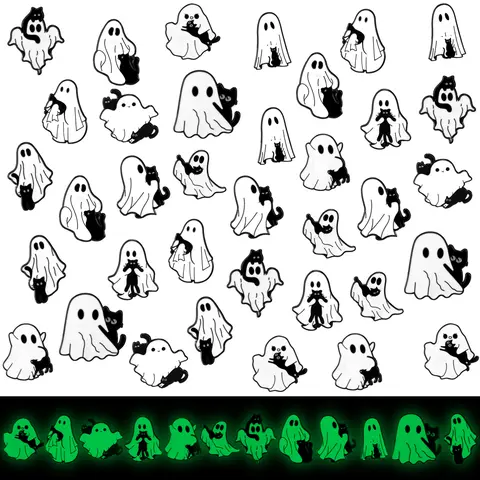 36 Pcs Halloween Enamel Pins Glow in the Dark Ghost Pins Lapel Badges Backpack Clothing Bags Hats Accessories for Coworker Friend Teacher Class Small Cute Spooky Boo Brooch Bulk for Halloween Party Favors Candy Bag Filler Classroom Giveaways