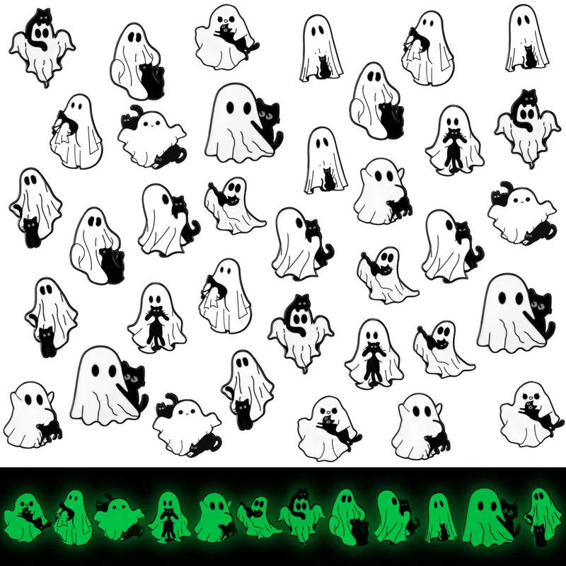 36 Pcs Halloween Enamel Pins Glow in the Dark Ghost Pins Lapel Badges Backpack Clothing Bags Hats Accessories for Coworker Friend Teacher Class Small Cute Spooky Boo Brooch Bulk for Halloween Party Favors Candy Bag Filler Classroom Giveaways