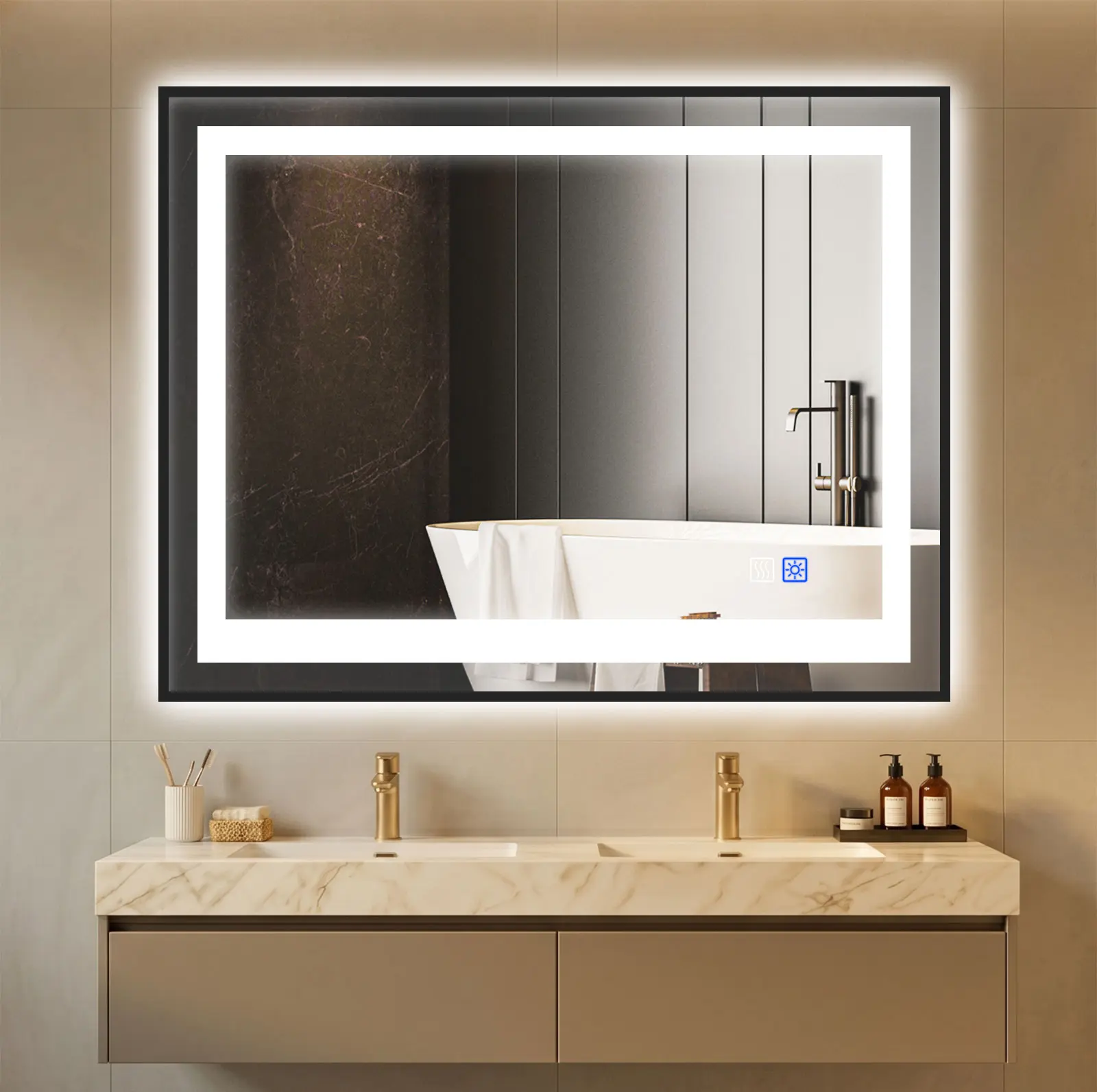 LED Bathroom Mirror with Lights Over Sink, Black Aluminum Frame, Dimmable Touch Control, 3-Color Lighting Options, Wall Mounted Anti-Fog Vanity Mirror with Memory Function & Timer, Tempered Glass for Modern Bathroom Decor, Dealsforyoudays