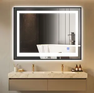 LED Bathroom Mirror with Lights Over Sink, Black Aluminum Frame, Dimmable Touch Control, 3-Color Lighting Options, Wall Mounted Anti-Fog Vanity Mirror with Memory Function & Timer, Tempered Glass for Modern Bathroom Decor