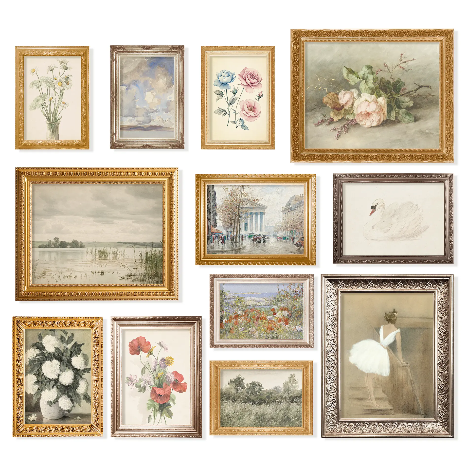 97 Decor French Country Farmhouse Unframed Wall Art - 12 Pcs Vintage Floral Cardstock Prints, Vintage Things Aesthetic Landscape Posters for Bedroom Gallery Wall, Home Decor Gift
