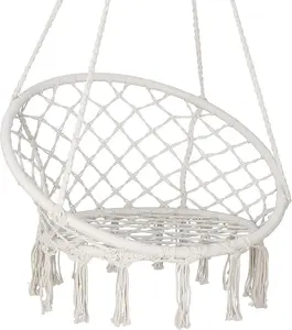 Segawe Hammock Chair Patio Graden Hanging Chairs Iron Frame Cotton Rope, Beige