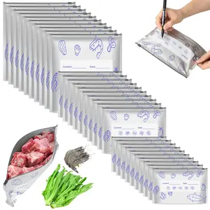 30pcs Thickened Reusable Aluminum Foil Sealable Storage Bags 3 Sizes 2026 New Resealable Vacuum Zipper Pouches for Food Stand Up Foil Sealable Bags with Label Zip Lock for Vegetable Fruit Meat Organiser 10S 10M 10L