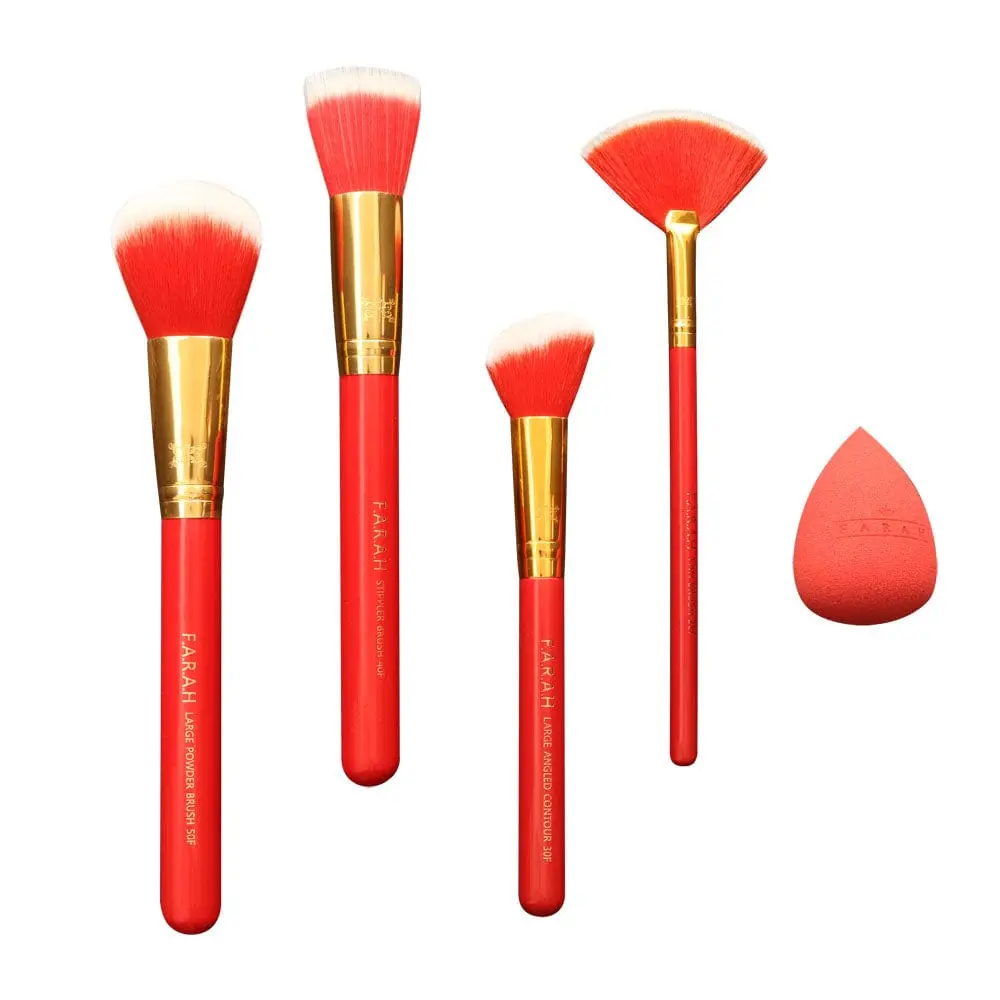 F.A.R.A.H Red Siren Face Bundle - Red Brushes for Makeup, Matte, Powder, Contour, and Flawless Application