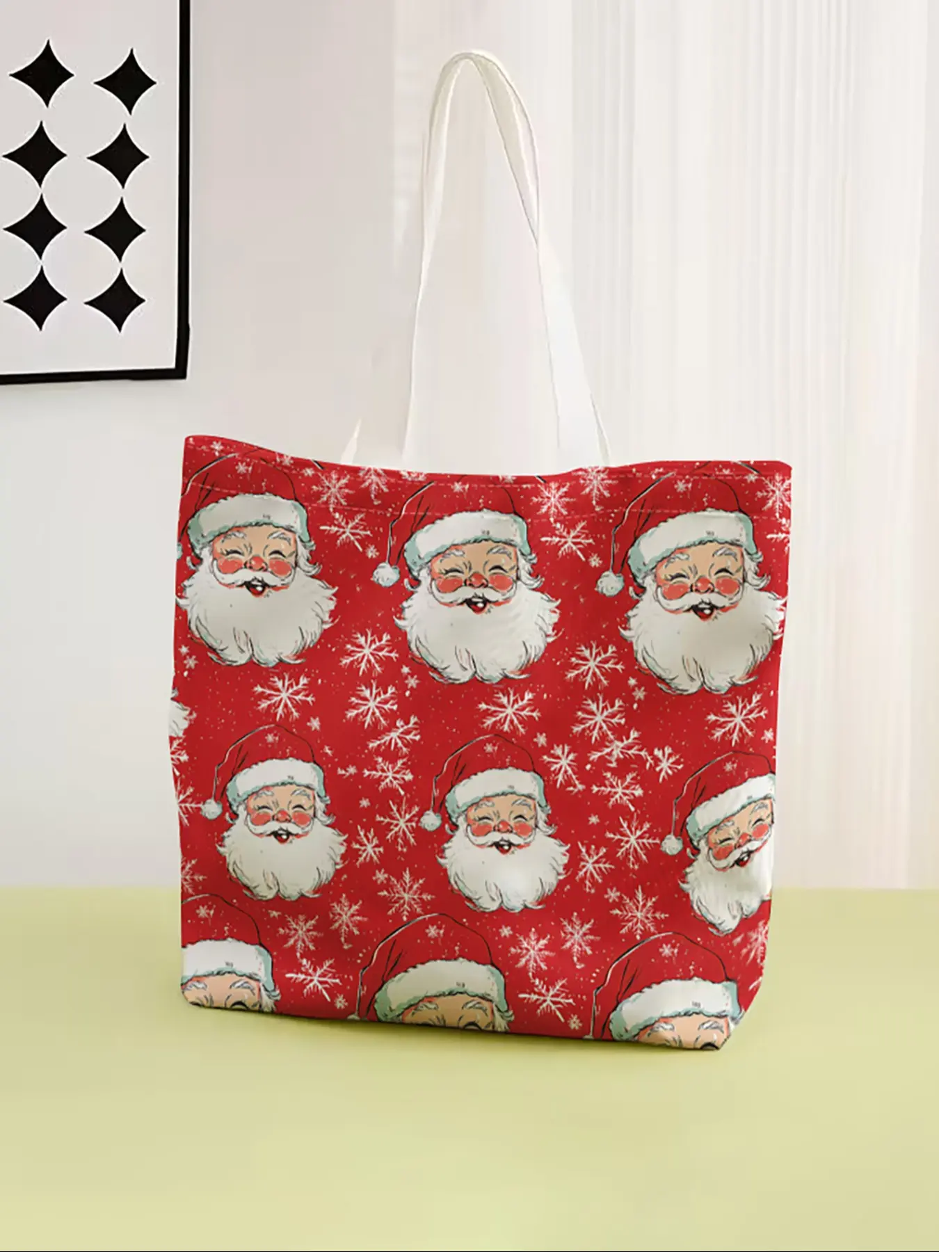 Santa Claus Print Casual Reusable Bag, Fashionable Shopping Bag, Lightweight Shopping Bag, Storage Bag, Perfect for Travel, Tourism, Business Trips, Christmas Use