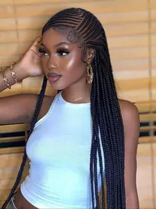 36 Inch Long Braided Lace Front Wigs for Women, Gorgeous Fluffy Wigs with Baby Hair, Straight Synthetic Wigs for Party, Daily Use, Lace Closure Wig