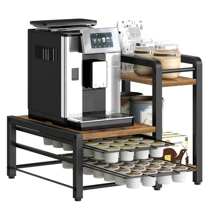 YATINEY Coffee Pod Holder, Coffee Pod Drawer, K Cup Holder, Coffee Pod Organizer with 2-Tier Sliding Storage Drawer and Storage Shelf, Coffee Maker Stand, 56 Pods Capacity