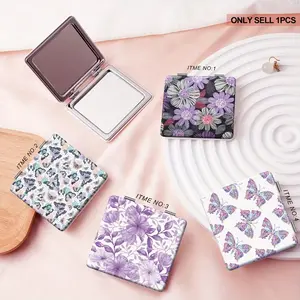 Art flower colorful butterfly portable makeup mirror, convenient folding small mirror, mini handheld makeup mirror, flip light UV square makeup mirror, daily holiday birthday gift for parents, relatives, lovers, sisters, commemorative gifts