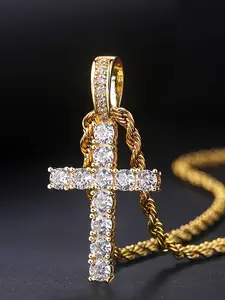 ICED CHICS Hip-hop Cross Pendant, 3mm copper inlaid zircon material cross, suitable for daily wear, festivals, birthdays, enhance temperament, suitable for both men and women, Cross Pendant Jewelry