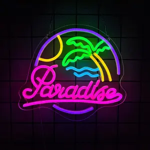 Palm Tree Paradise  Neon Light Sign - Beach - Inspired Neon Sign for Wall Decor, Decorative Neon Light, Atmosphere Lighting