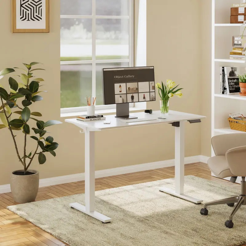 FLEXISPOT EN1 Electric Adjustable Height Standing Computer Working Desk - 48x24in Whole-Piece White Eco-Friendly Ergonomic Auto-Adjust Vertical Workbench, 5-Year Frame Warranty, 176lbs Capacity for Home Office, Standing Desk