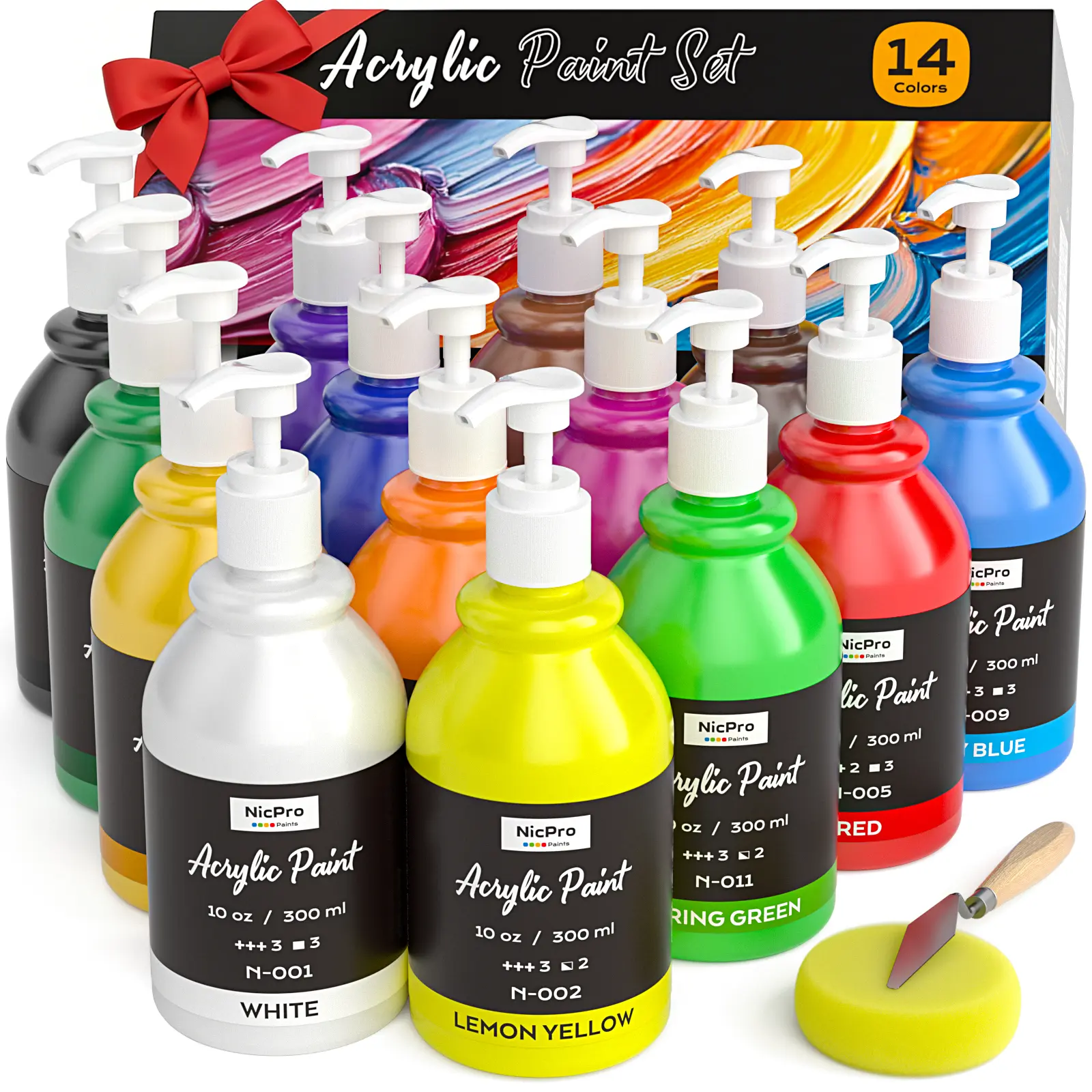 Nicpro High-Pigment Acrylic Paint Set - 10 oz/300 ml Large Bulk Art Materials Kit with Pump, Office & Home Art Supplies for Artists on Rock, Canvas, Wood