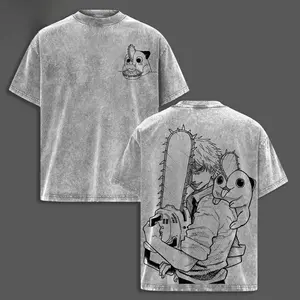 valentine shirts  Denji & Pochita Shirt - Chainsaw Man Anime Graphic Tee Oversized Acid Washed Soft Cotton Men Shirts Anime Streetwear Casual Clothes Men Gift for Anime Fans Chainsaw Man Merch