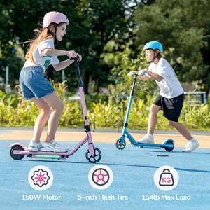 SK2 Electric Scooter for Kids Ages 6-12 150W Motor 3-Height Adjustable Dual Brake & Colorful Lights Safe UL 2272 Certified 5-inch Flash Tire 154lb Max Load