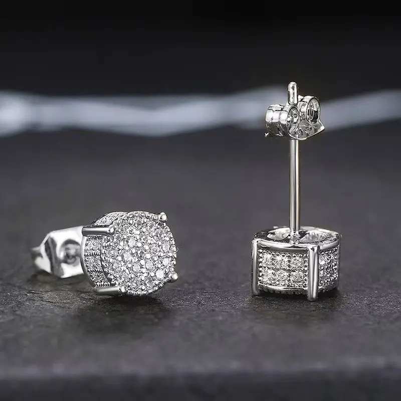 【Party Jewelry】Earrings Studs, 1-Pair 4-Prong Sparkling Round Metal Coating Bling Unisex Costume Jewelry, Christmas Gift, Ideal for Daily Wear & Parties, Four Prong