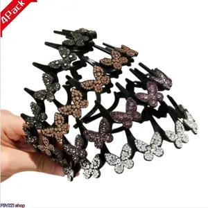 4 Pack Crystal Butterfly Teeth Hair Hoops Sparkly Rhinestone Non Slip Headbands Elegant Stylish Toothed Hair Accessories for Women All Hair Types