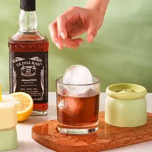 Upgraded ice hockey mold food-grade large ice ball mold ice-making device whisky for home ues large-sized silicone round freezing ice container ice cube ball-shaped three pieces