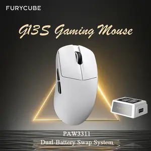 FURYCUBE G13S Wireless Gaming Mouse PAW3311 Sensor Dual-Battery Swap System Light-Weight 55g Tri-mode Long Battery Life Laptop Desktop Computer Knob Function Customize Keys Macro Setting Work/Gaming FPS Setup lightweight