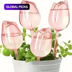 Self-Watering Tulip Bulbs Set, 4 Pack Transparent Plastic Globes, Indoor Outdoor Automatic Plants Watering, 3-7 Days Cycle, Garden Care Gift, Garden Accessories #GLOBAL PICKS