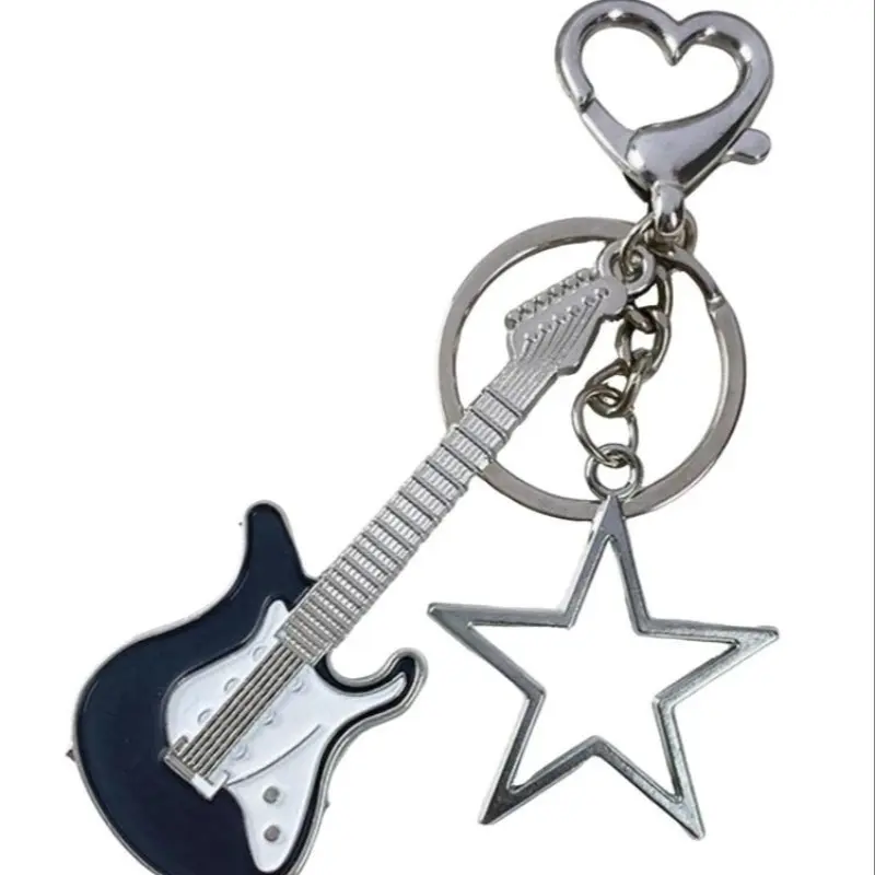 Star Keychain Guitar Pendant, Electric Bass Star Charm, Bag Accessory, Elegant Fashion Jewelry for Teenagers, Students, Women