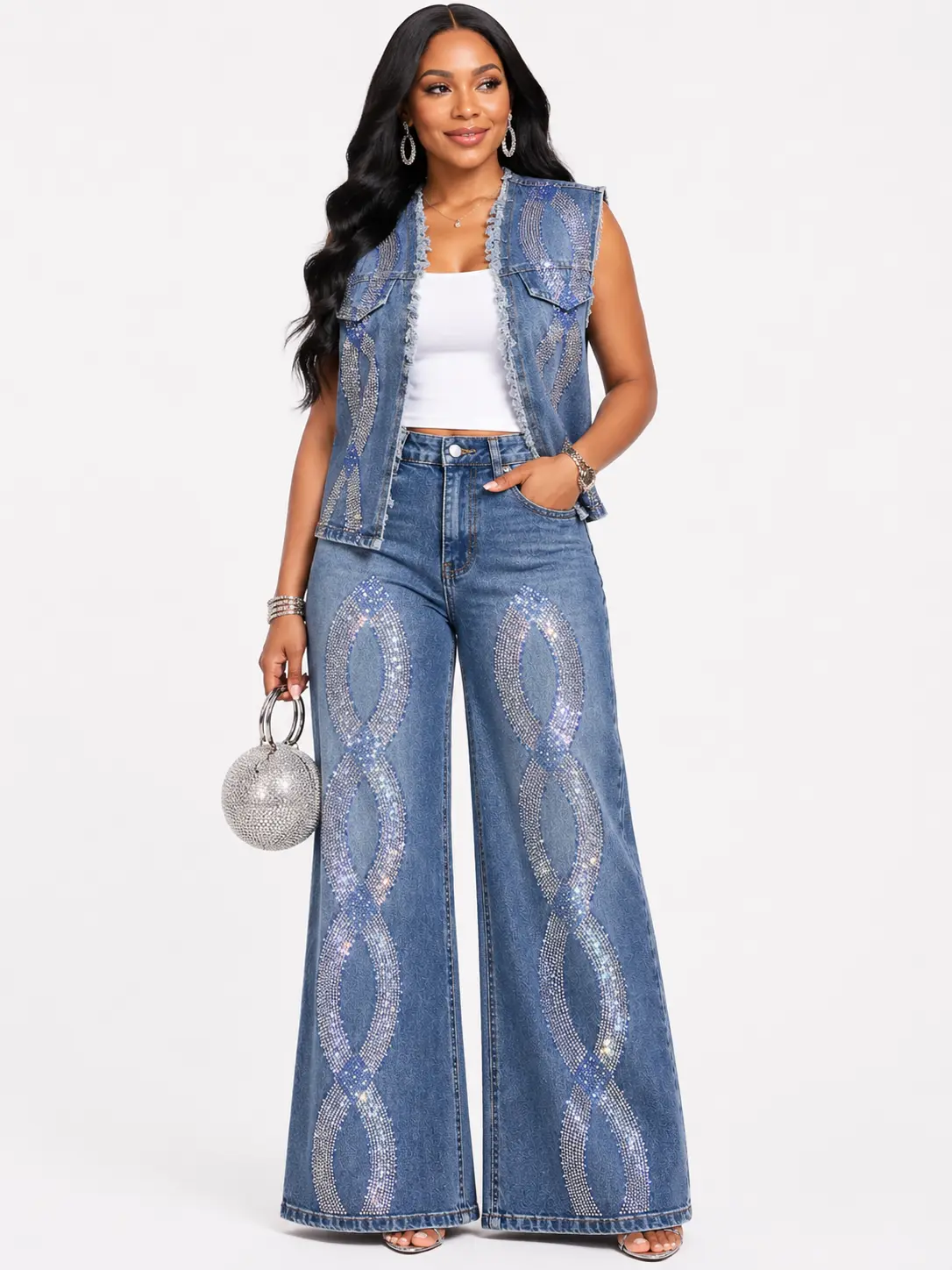 Infinity Sparkle Stretch Denim Set(Blue)
