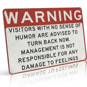 "Warning Visitors With No Sense Of Humor Turn Back" Funny Sign, Red & White Safety Style, 8"x12", Durable Aluminum, Indoor/Outdoor Home & Bar Decor, For Humor Lovers & Pranksters, Bold & Sarcastic, Fun Gag Gift