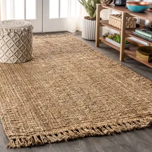 JONATHAN Y Pata Hand Woven Chunky Jute with Fringe Indoor Area Rug; for Living Room, Kitchen, Bedroom, Dining Room, Office