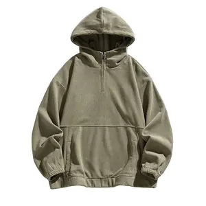 Mens Casual Corduroy Hoodies 1/4 Zipper Outdoor Travel Long Sleeve Fall Pullover Sweatshirt
