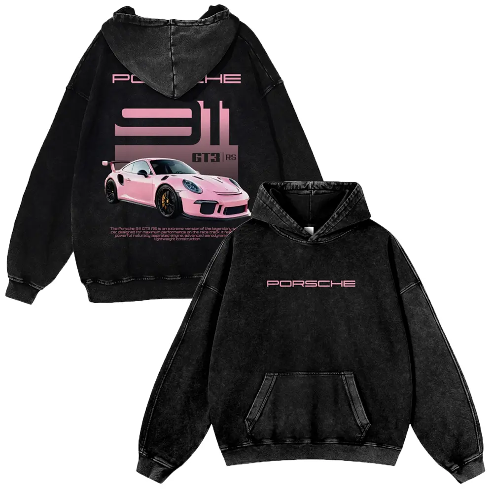 Berry Pink 380g Autumn VIntage GT3 RS Washed Hoodie 911 Graphic Sweatshirt Berry Pink 380g Autumn VIntage GT3 RS Washed Hoodie 911 Graphic Sweatshirt