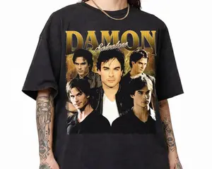 [Sale off up to 50%] Damon Salvatore Shirt, Vampire Diaries Shirt, Damon Salvatore Vintage Tee, TVD Fan Gift, Retro Damon Graphic Tee, Graphic Streetwear T-shirt