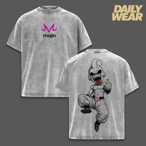 DBZ Majin Buu Double Sided Oversized Washed T-Shirt, Anime Manga Heavyweight Cotton Unisex Streetwear Gift