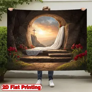 2D Flat Banners 1pc Elegant cross Easter sunrise Theme design for parties, events and home decor, perfect for living rooms