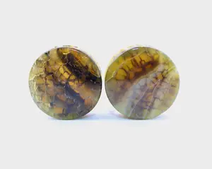 Dragon Vein Agate Stone Plugs Yellow and Black Double Flare Pair