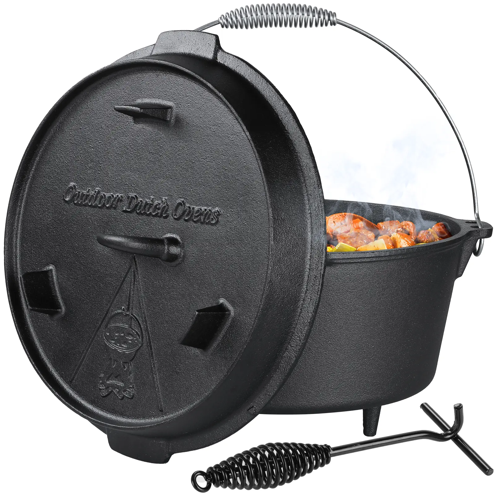 TLGREEN Dutch Oven Pot with Lid, Cast Iron Dutch oven, with Lid Lifter Handle & Stand and Dual Function Griddle for Home Cooking BBQ Baking, black ,Heavy Duty Cookware , royal prestige ,Grill, Camp Stove,