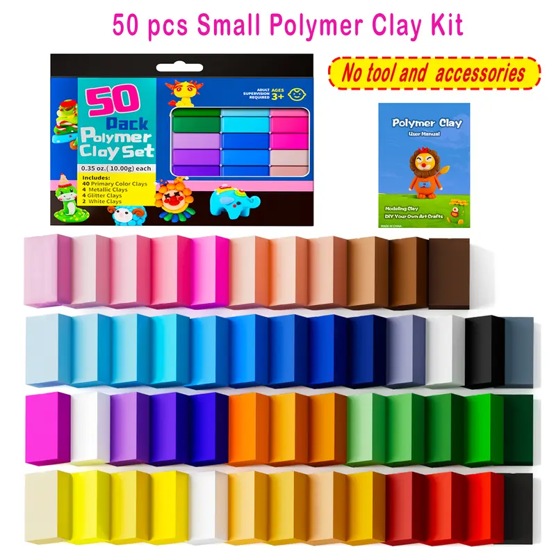 50 small Polymer Clay Kit include glitter clay&metallic clay, Creative Moldable Clay for Kids DIY Starter Kits, Oven Baked Model Clay, Non-Sticky, Craft Supplies Unique Christmas Gift for Children&Artists