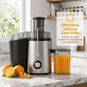 Centrifugal Juicer - 3-Speed BPA-Free Kitchen Appliance with 3-in Wide Mouth Feed Chute, Cleaning Brush and Juice Recipe