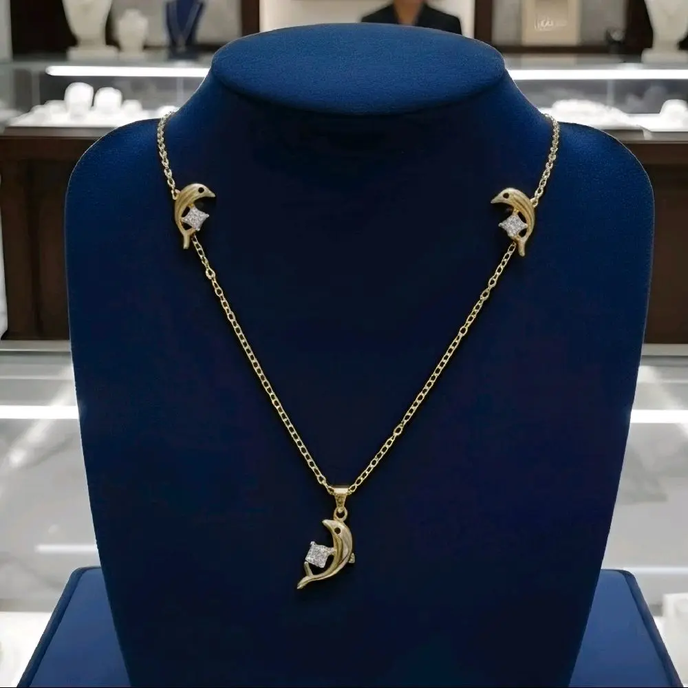 14k High-Quality Dolphin Pendant with Chain and Earrings Set